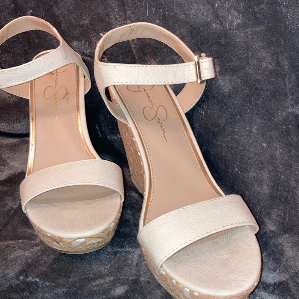 Jessica Simpson white wedges